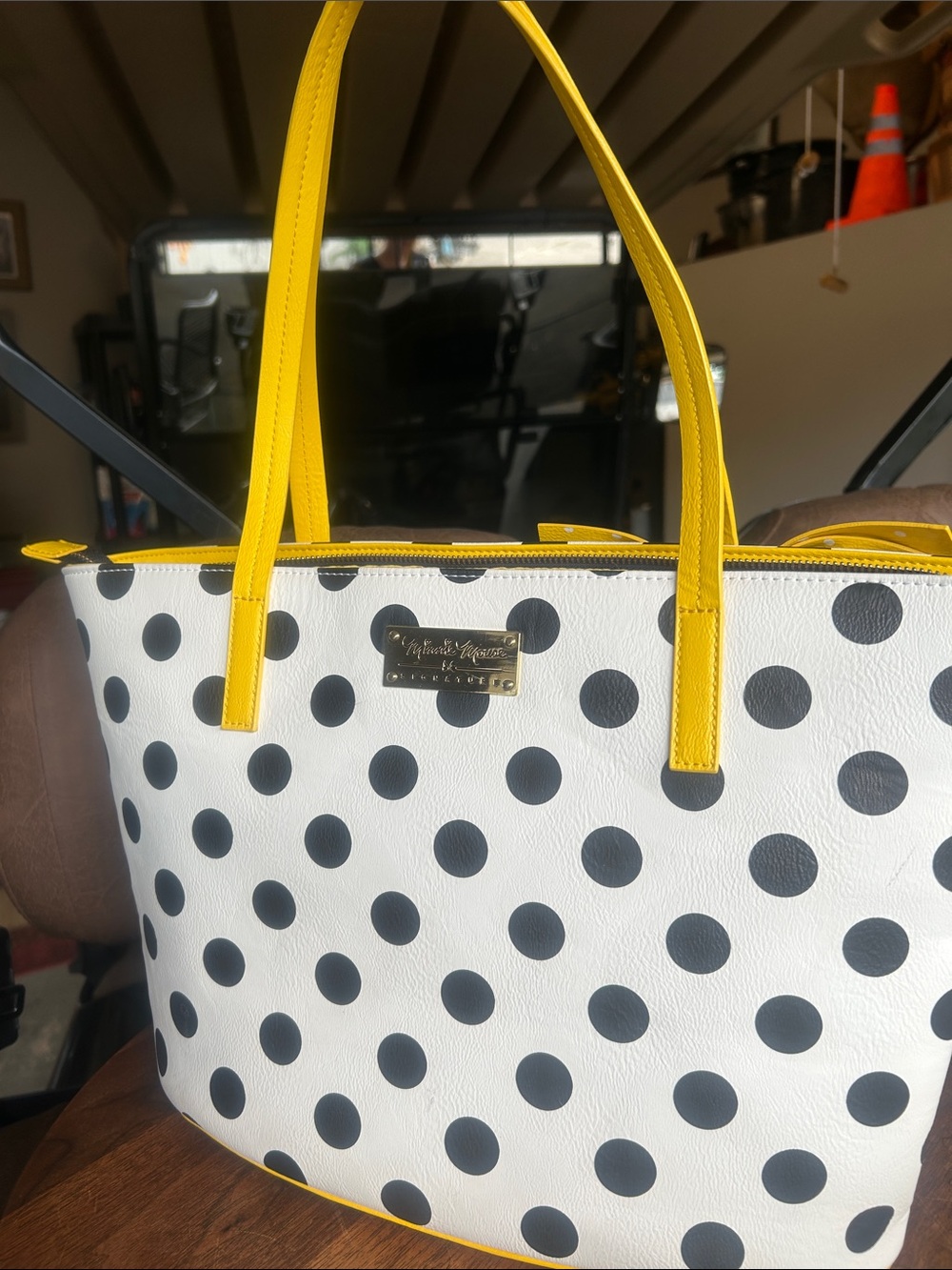 Disney Signature Collection Polka Dot Minnie Tote with Yellow Bow and Handles - Picture 3 of 6